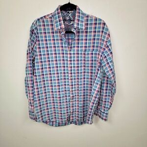 Alan Flusser Blue and Pink Casual Button Down Shirt Size M